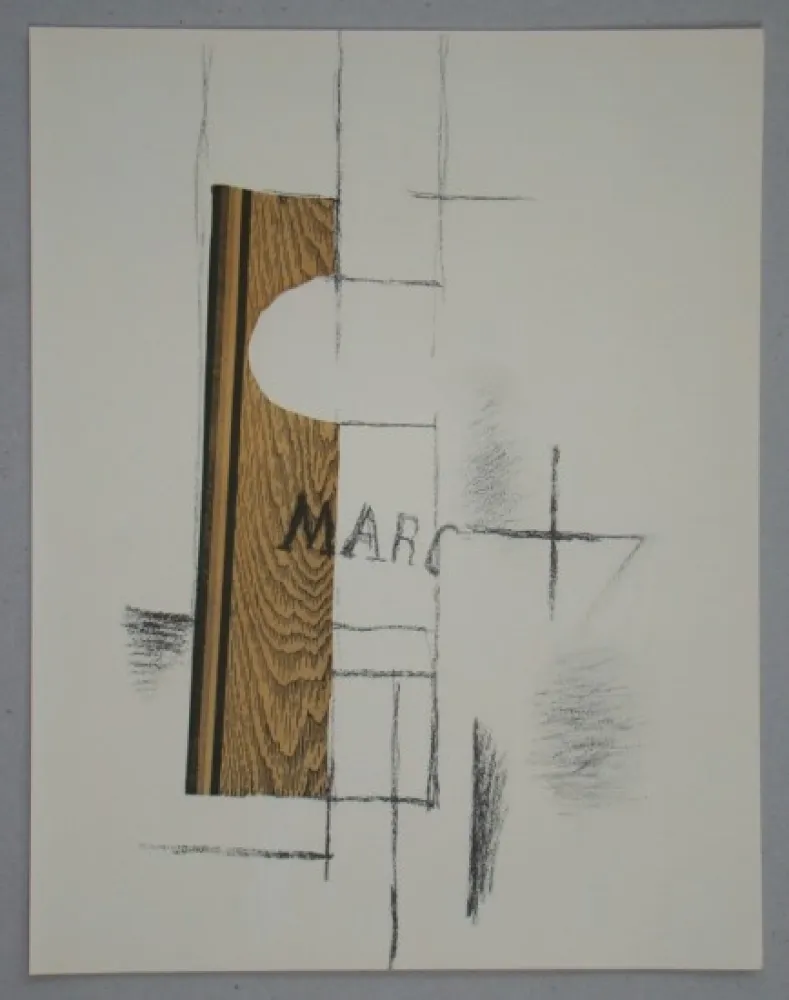 镂版印刷 Braque - La bouteille de Marc - Papier collé, 1913