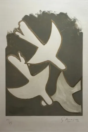 石版画 Braque - Les Oiseaux Blancs