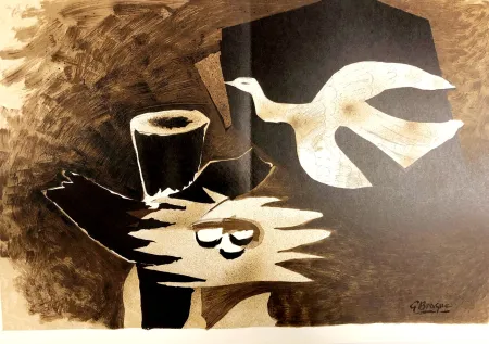 石版画 Braque - L'oiseau et son nid