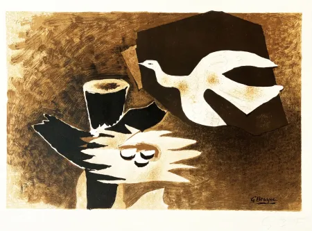石版画 Braque - L'oiseau et son nid 