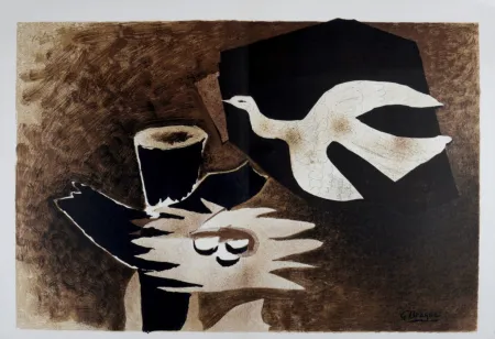 石版画 Braque - L'oiseau et son nid