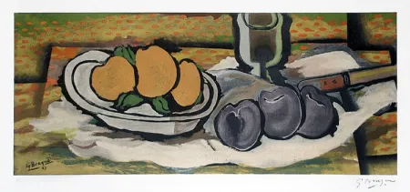 石版画 Braque - Nature morte aux fruits, 1950