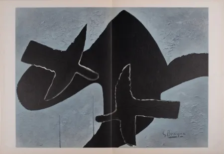 石版画 Braque - Oiseaux sur fond noir, 1958