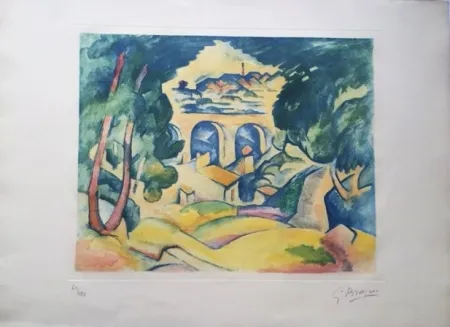 飞尘腐蚀法 Braque - Paysage à l'Estaque (Le Viaduc de l'Estaque)