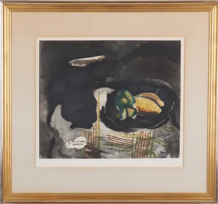 蚀刻飞尘法 Braque - Pichet noir et citrons 