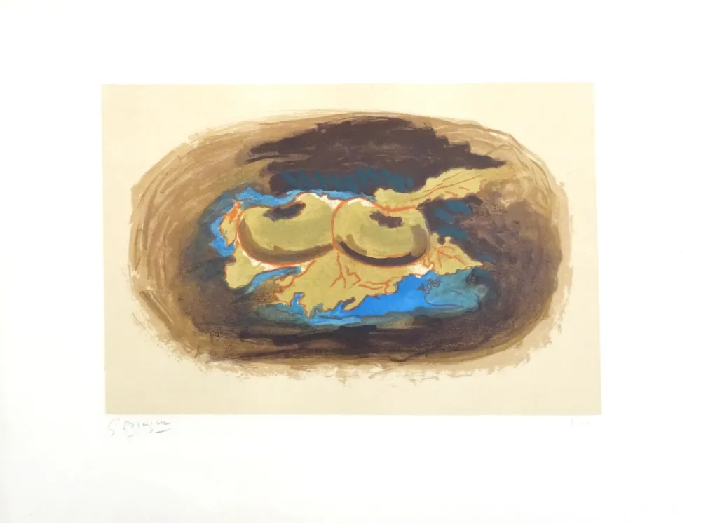 石版画 Braque - Pommes et feuilles