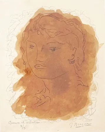 石版画 Braque - Tête de jeune fille