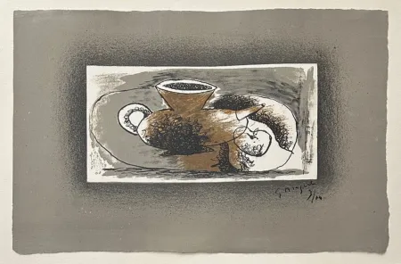 石版画 Braque - Théière sur fond gris
