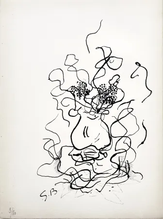石版画 Braque - VASE ET FLEURS - Bouquet de fleurs (1952)