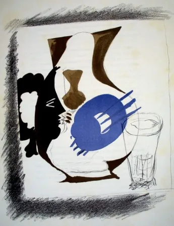 石版画 Braque - Verre et pichet