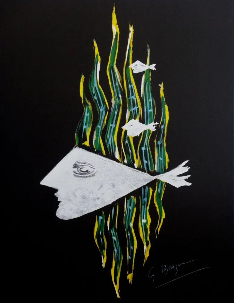 石版画 Braque - Vie sous marine