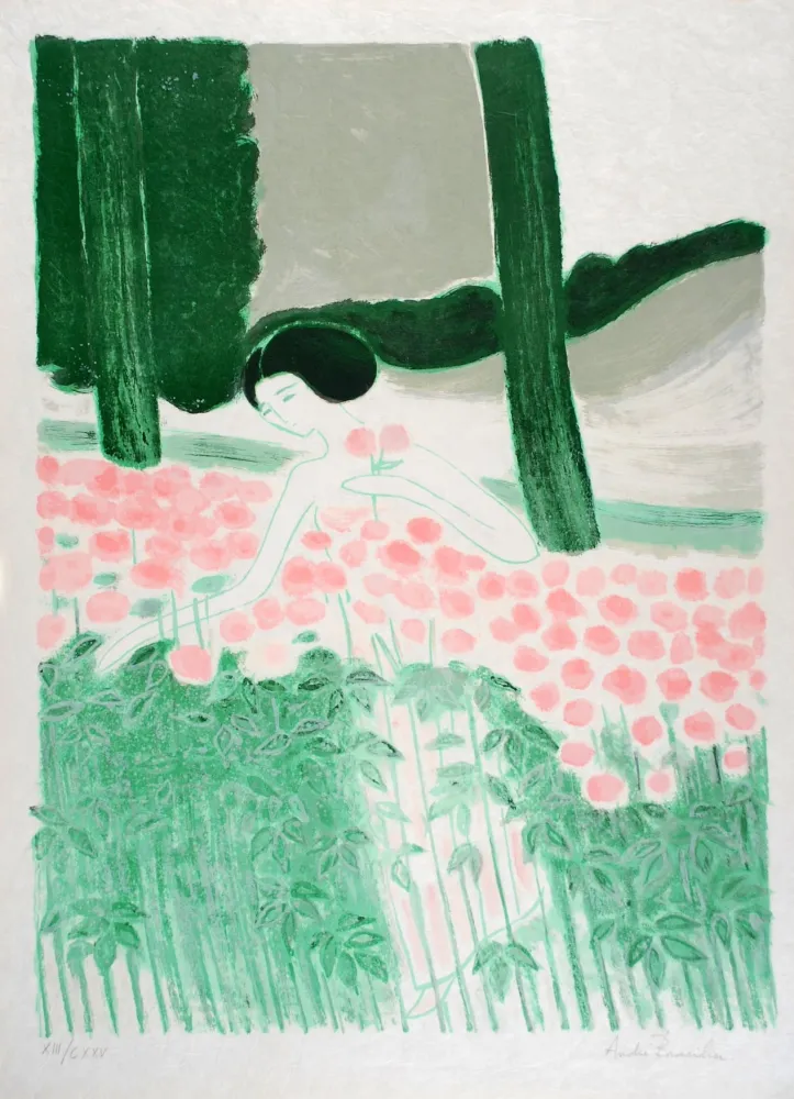 石版画 Brasilier - La Roseraie - The Rose Garden