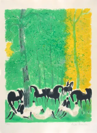 石版画 Brasilier - Le Repos des Cavaliers - The Horsemen's Rest