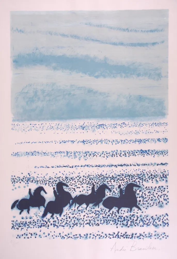 石版画 Brasilier - Les chevaux de Neptune - Neptune's Horses