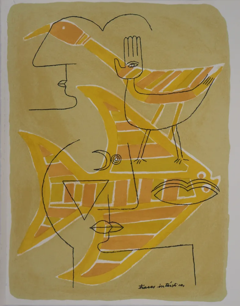 石版画 Brauner - Portrait surréaliste (Traces interstices)