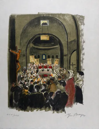 石版画 Brayer - Cérémonie de la descente des châsses aux Saintes-Maries de la Mer (#1) - Hand-signed