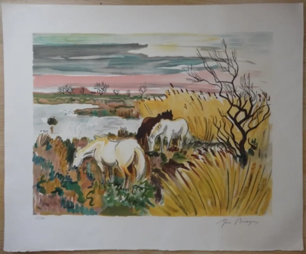 石版画 Brayer - Chevaux en Camargue