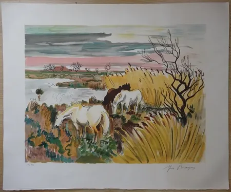 石版画 Brayer - Chevaux en Camargue