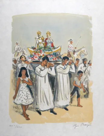 石版画 Brayer - La procession religieuse (#4) - Hand-signed