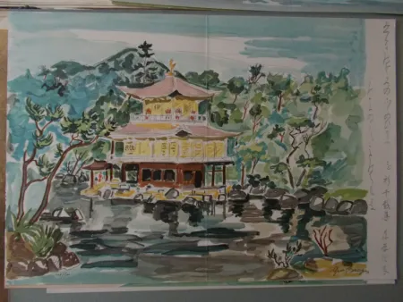 石版画 Brayer - Le temple d'or de Kyoto