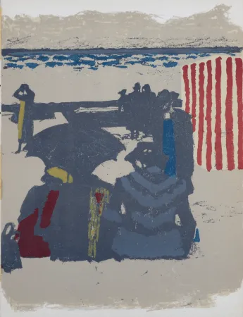 石版画 Brianchon - Saint-Jean-de-Luz : La plage, 1964