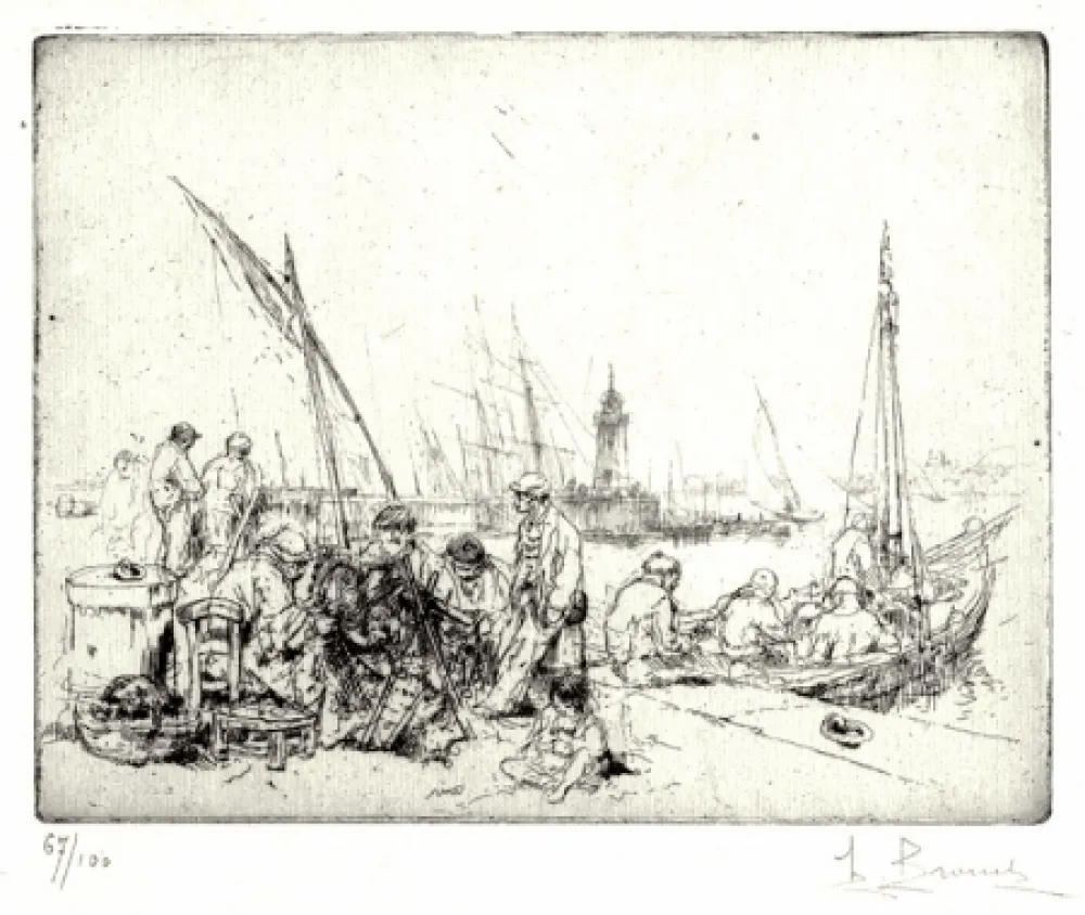 蚀刻版画 Brouet - Les Raccommodeurs de Filets