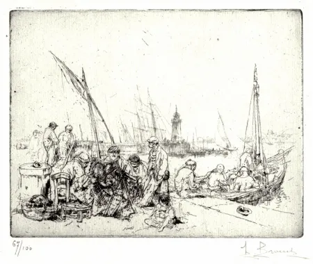 蚀刻版画 Brouet - Les Raccommodeurs de Filets