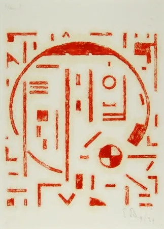 木刻 Buchholz - Großer Kreis mit kleinem Kreis rot (Big cercle with small cercle red)