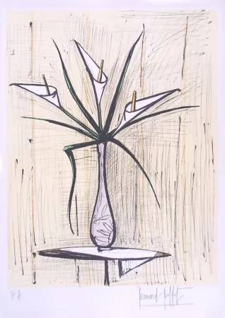 石版画 Buffet - Arums, Fond Jaune
