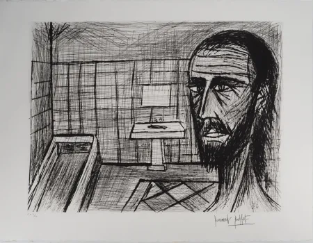 版画 Buffet - Autoportrait dans la salle de bain