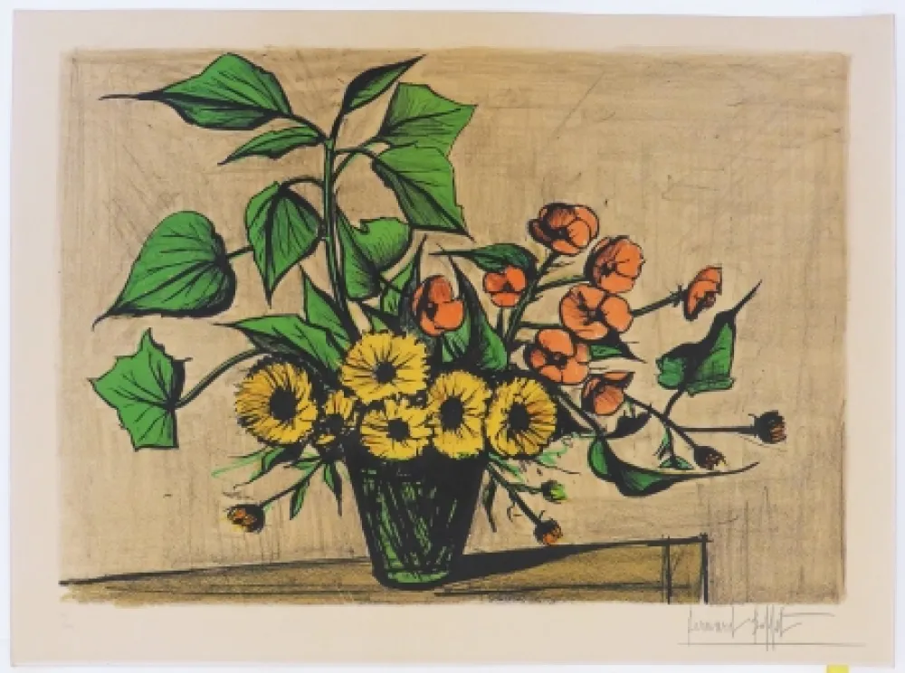 石版画 Buffet - Bouquet de soucis