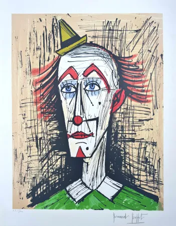 石版画 Buffet - Clown au Petit Chapeau 