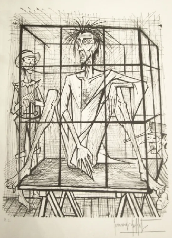 石版画 Buffet - Don Quichotte en cage