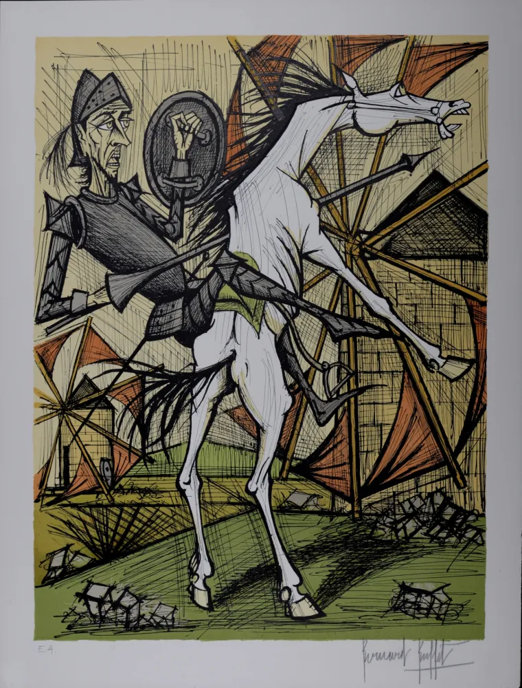 石版画 Buffet - Don Quichotte et les Moulins à vent, 1989