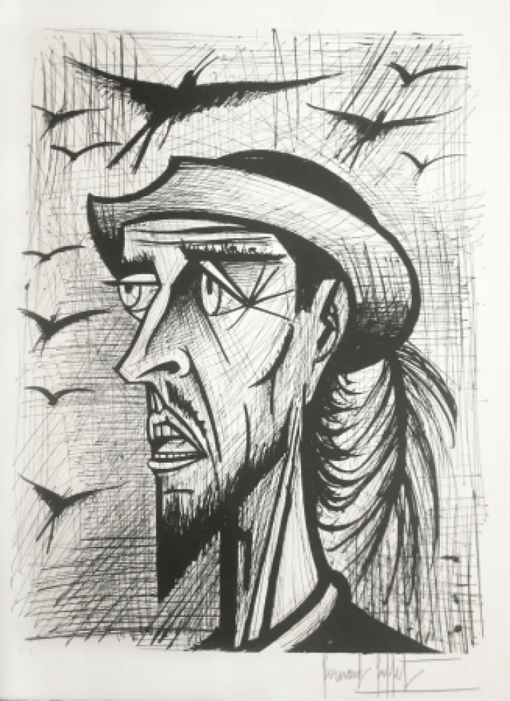 石版画 Buffet - Don Quixote with Hat