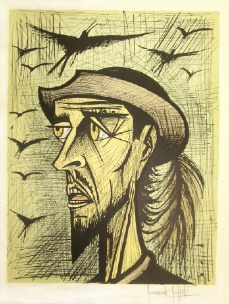 石版画 Buffet - Don Quixote with Hat