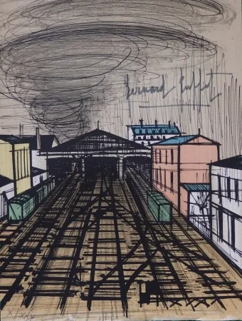 石版画 Buffet - La gare Saint Lazare