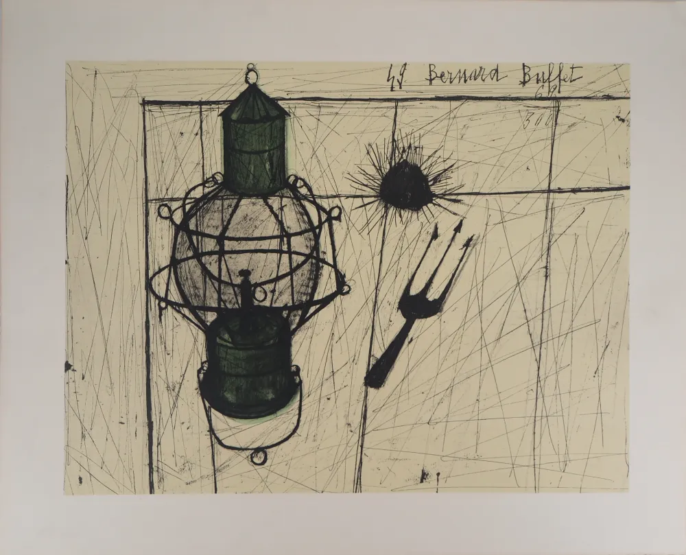 石版画 Buffet - La lampe tempête