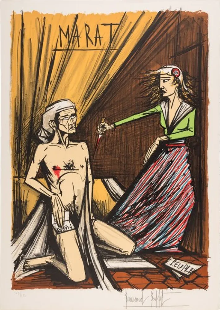 石版画 Buffet - La Mort de Marat