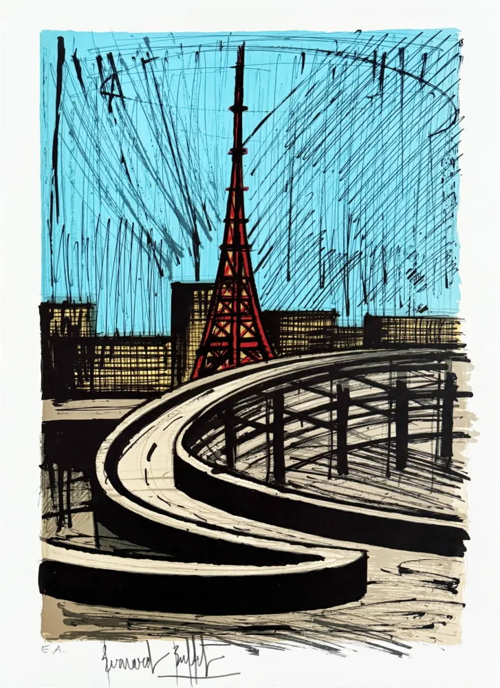 石版画 Buffet - La tour Eiffel et l'autoroute, Tokyo