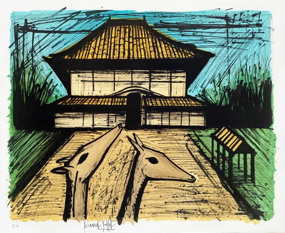 石版画 Buffet - Le cerf à Nara – Sorlier