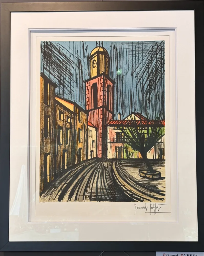 石版画 Buffet - Le clocher et la place de l’ormeau - saint tropez
