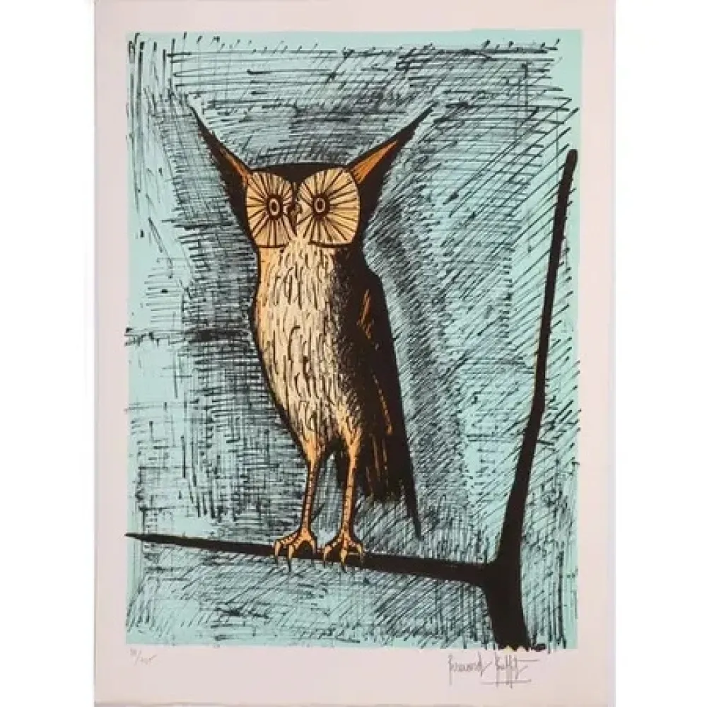 石版画 Buffet - Le hibou (1982)