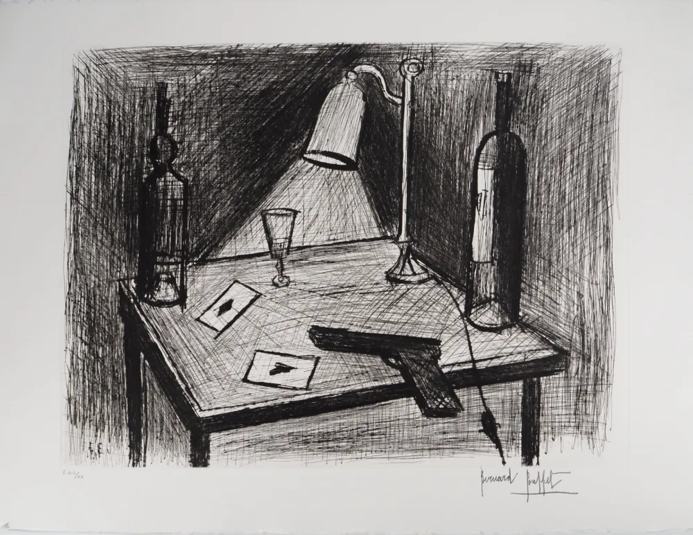 版画 Buffet - Le jeu de cartes, le pistolet