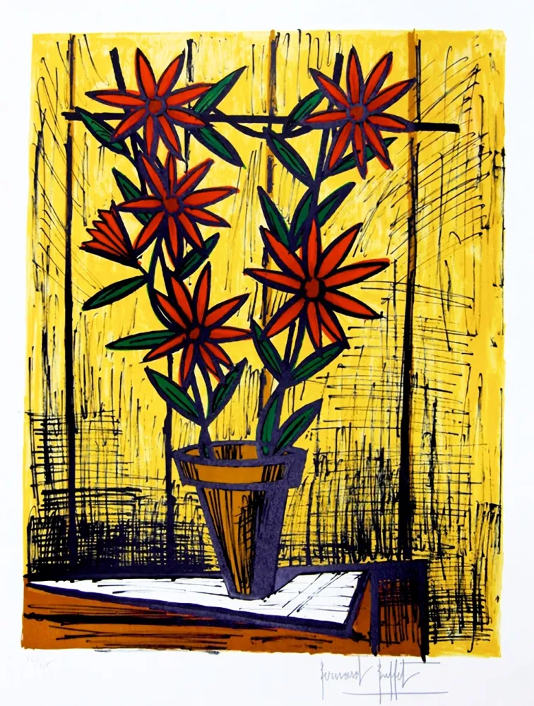 石版画 Buffet -  Les Marguerites Rouges 1983 