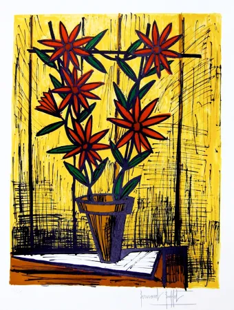 石版画 Buffet -  Les Marguerites Rouges 1983 