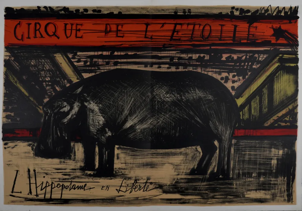 石版画 Buffet - L'hippopotame en liberté, 1968.