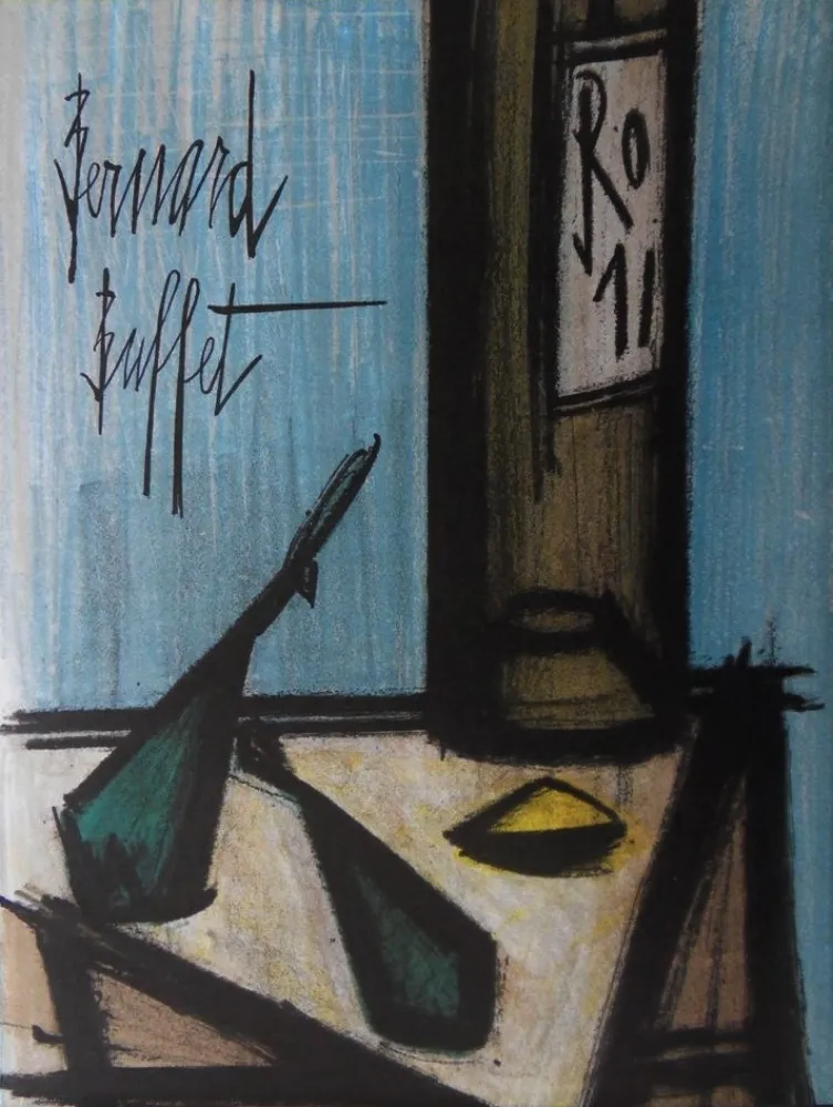 石版画 Buffet - Nature morte à la bouteille