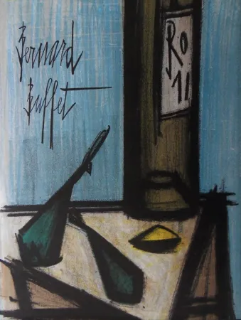 石版画 Buffet - Nature morte à la bouteille
