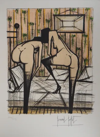 石版画 Buffet - Nus ajustant leurs bas